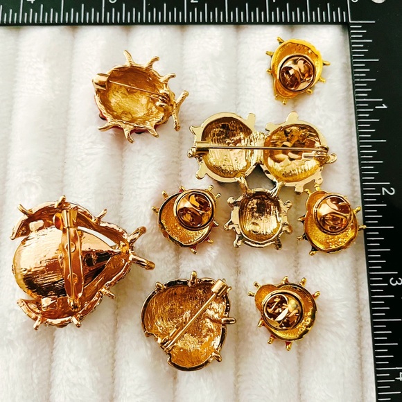 Lot of Insect Brooch Lot – Ladybug & Beetle Pins Rhinestone Enamel Bug Jewelry - Picture 2 of 2